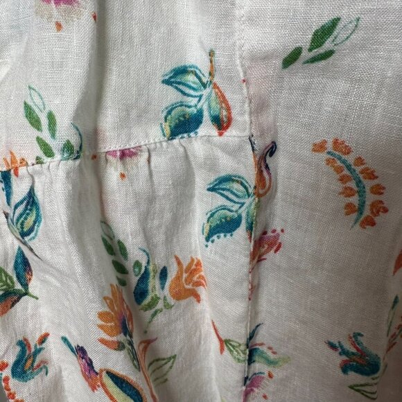 J Jill Love Linen White Floral Button Front Tunic Top Size Medium Sleeveless - Picture 4 of 10